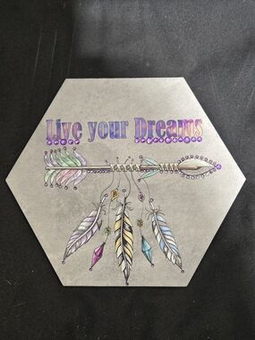 Live Your Dreams Hexagon Plaque - Pastel Feather Arrow